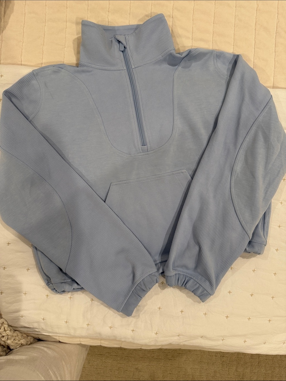 lululemon athletica Blue Denim Half-Zip Ribbed Pullover Sweatshirt
